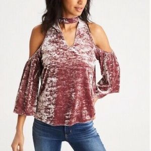 Crushed velvet open shoulder top